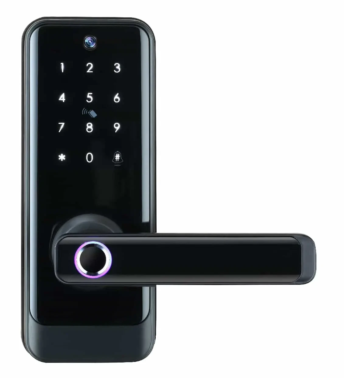 A233 Camera Digital Lock — Smart digital lock with camera and doorbell in satin nickel.