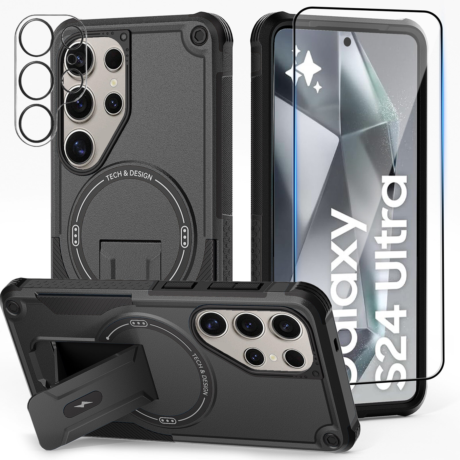 Mag Case with Invisible Stand for Samsung Galaxy S24 Ultra, Black