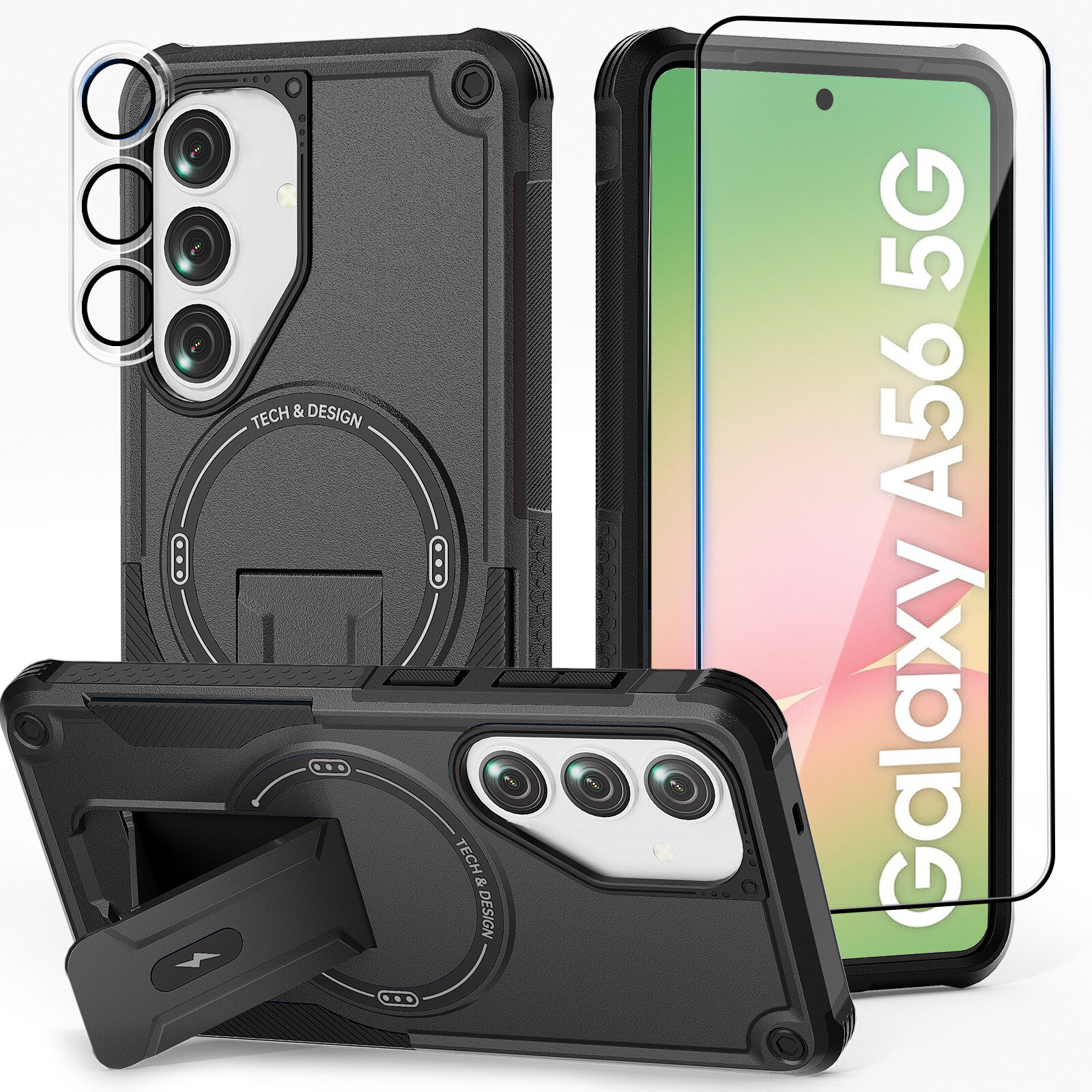 Mag Case with Invisible Stand for Samsung Galaxy A56 - Black
