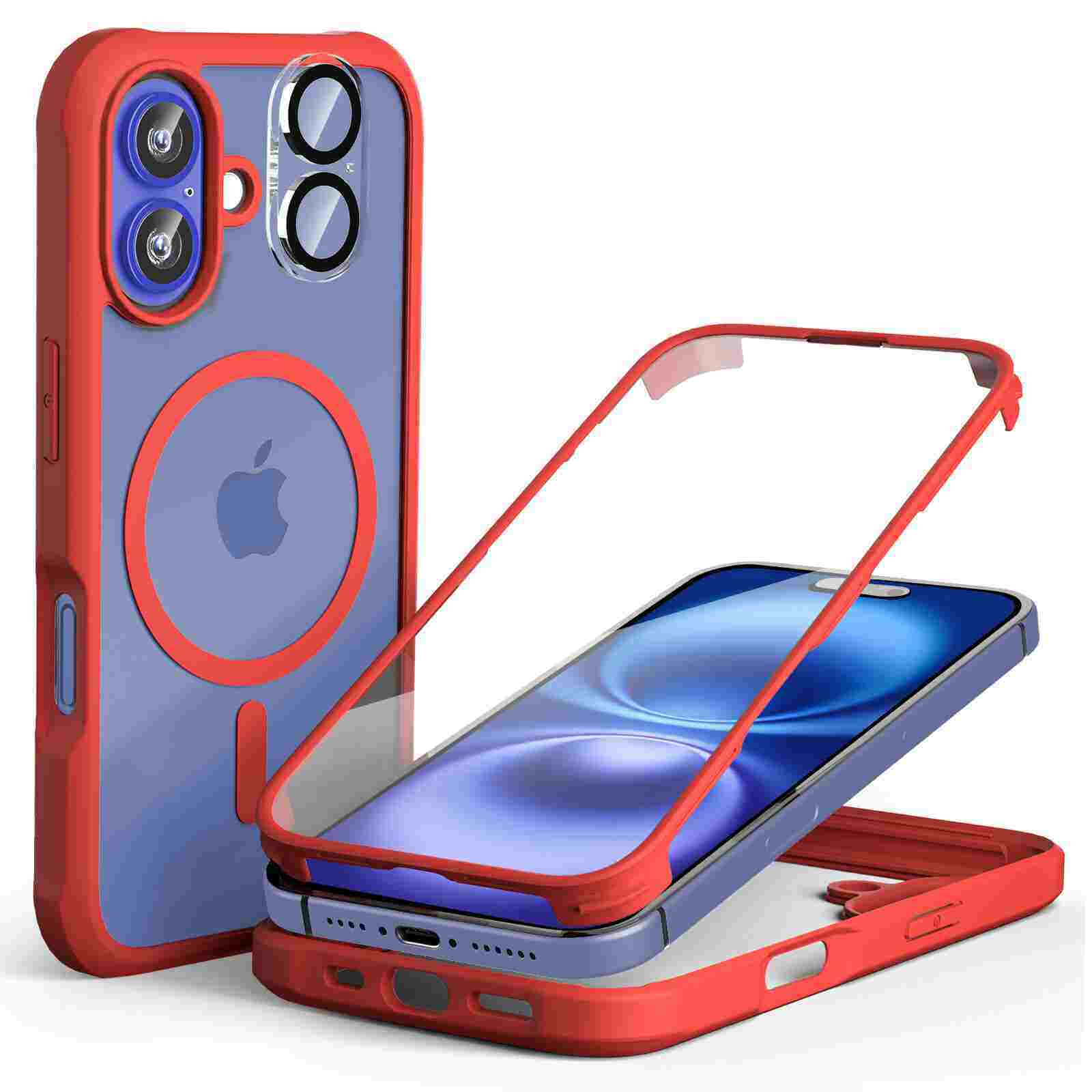 360° Mag Case & Camera Protector for iPhone 16 – Red