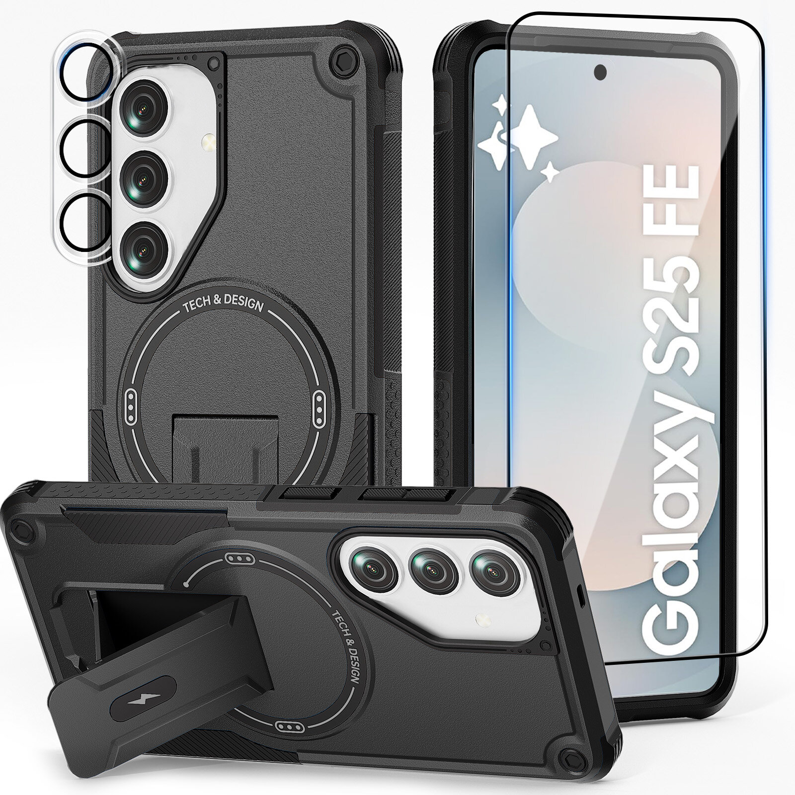 Mag Case with Invisible Stand for Samsung Galaxy S25 FE, Black