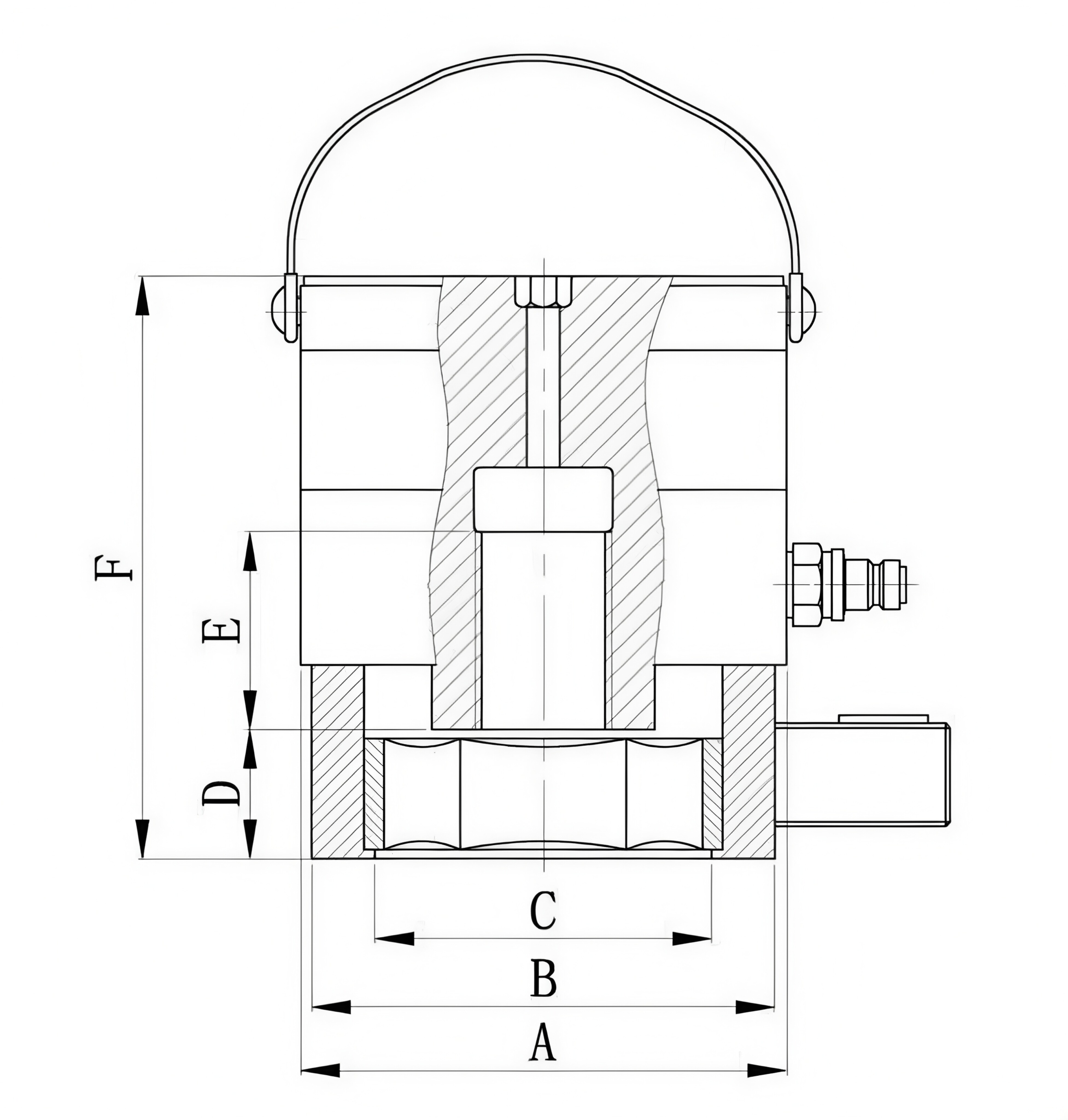 Single-stage automatic reset hydraulic bolt tensioner with gear - dimension drawing