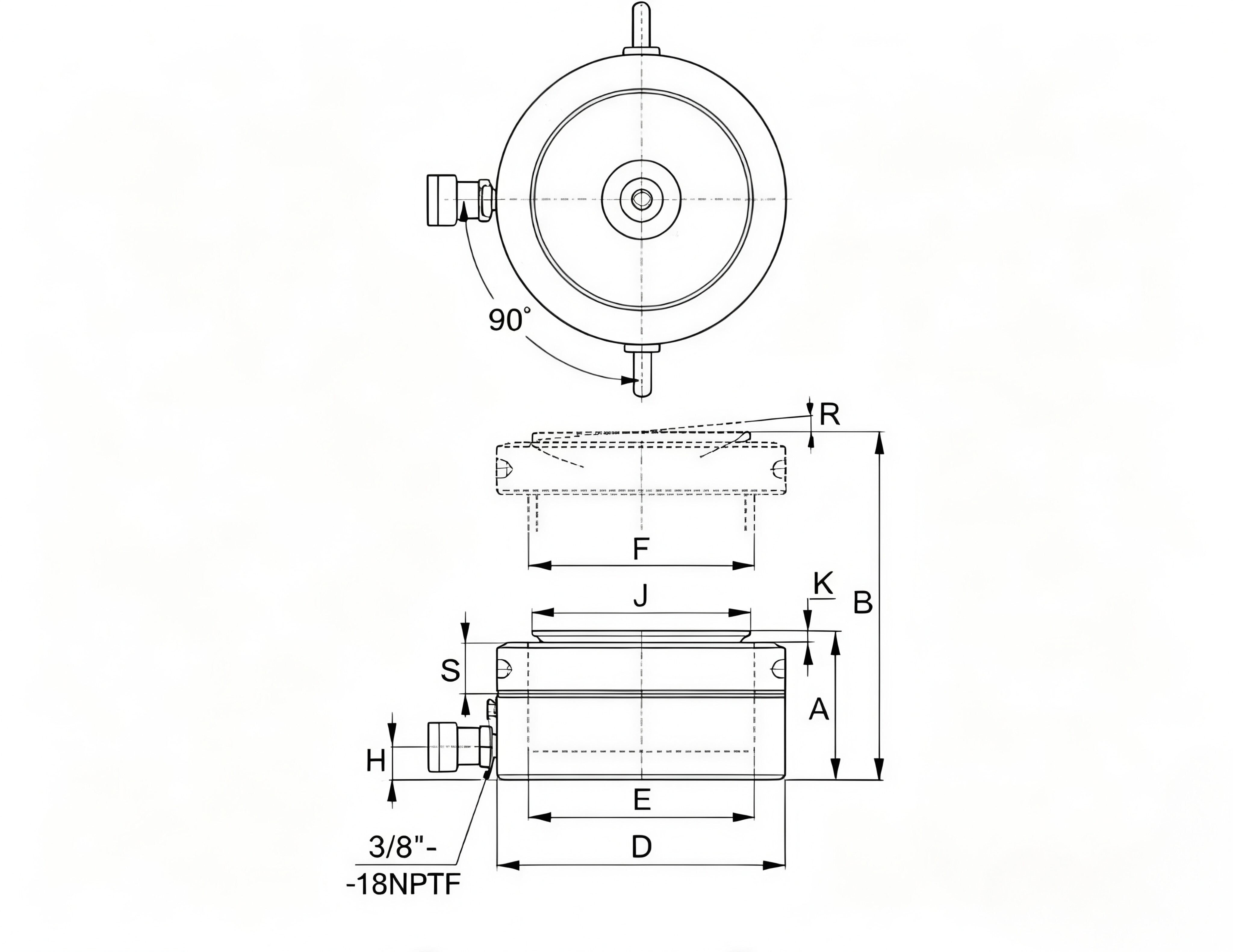 Detailed dimensions for flanged hydraulic cylinder