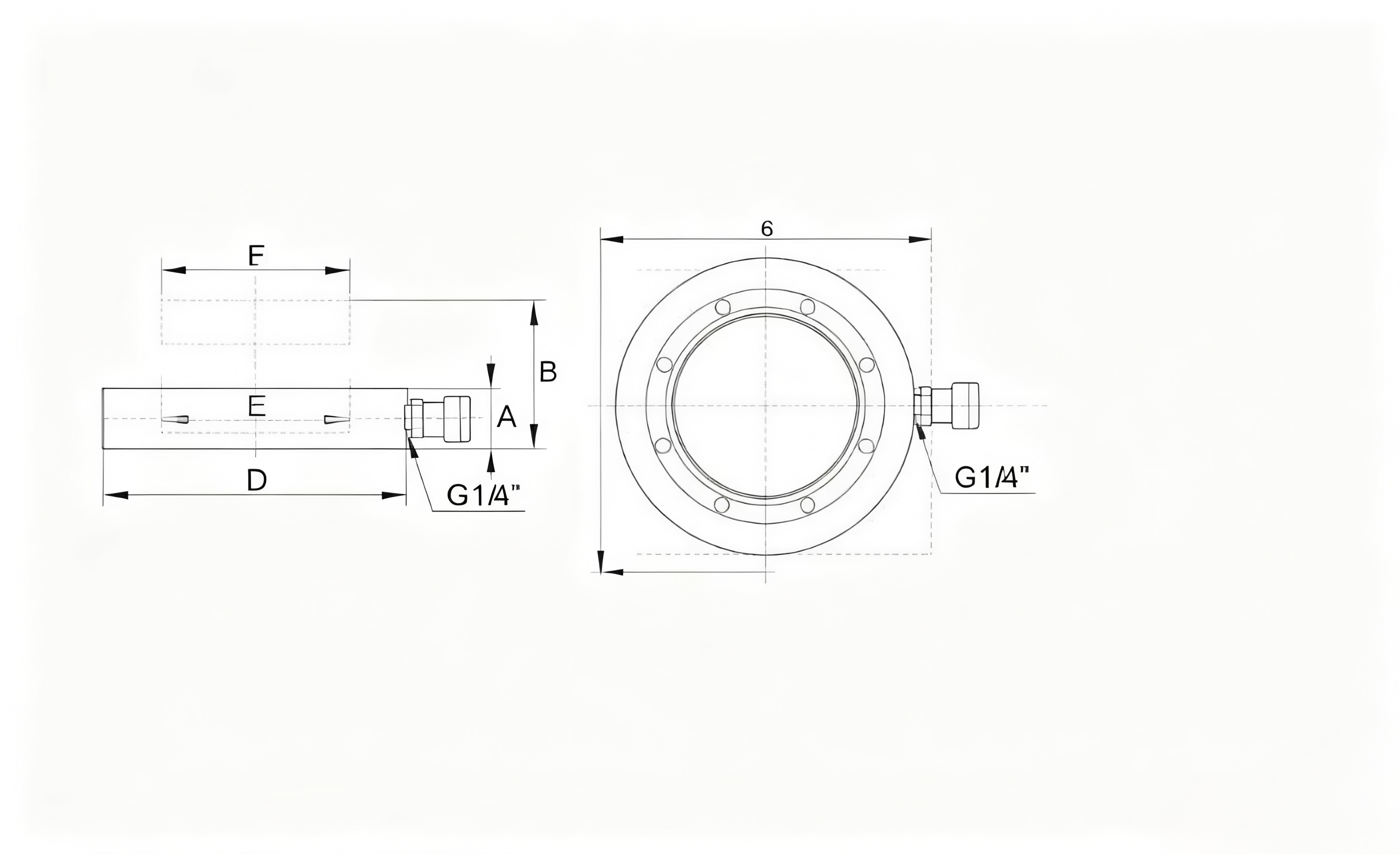 RTC Series Ultra-Thin Hydraulic Cylinder Dimensional Drawing