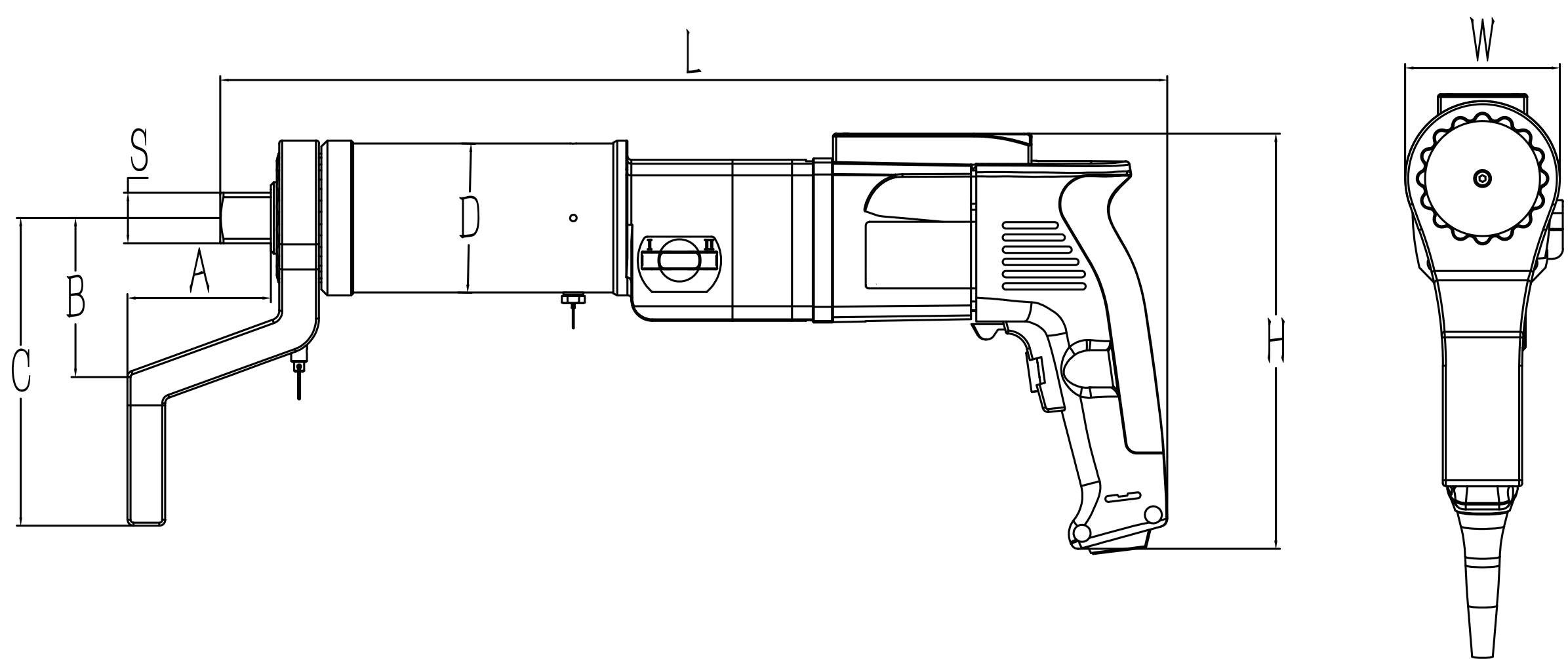 Digital Display Electric Torque Wrench Dimensional Drawing
