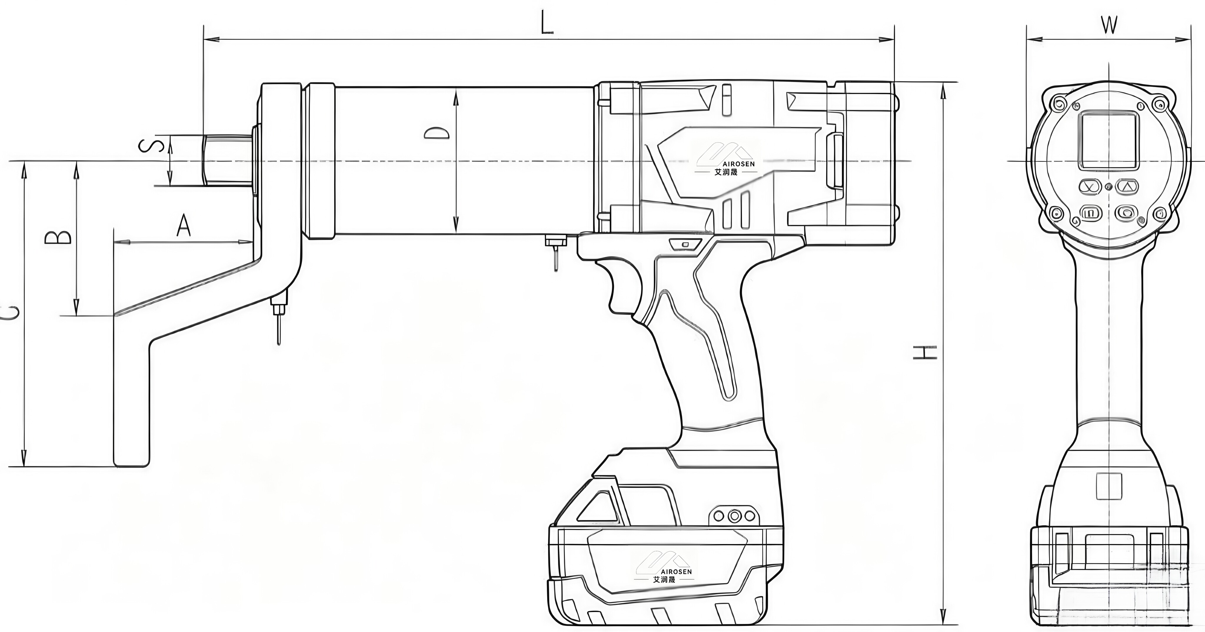 Digital Display Lithium Battery Torque Wrench Size Diagram