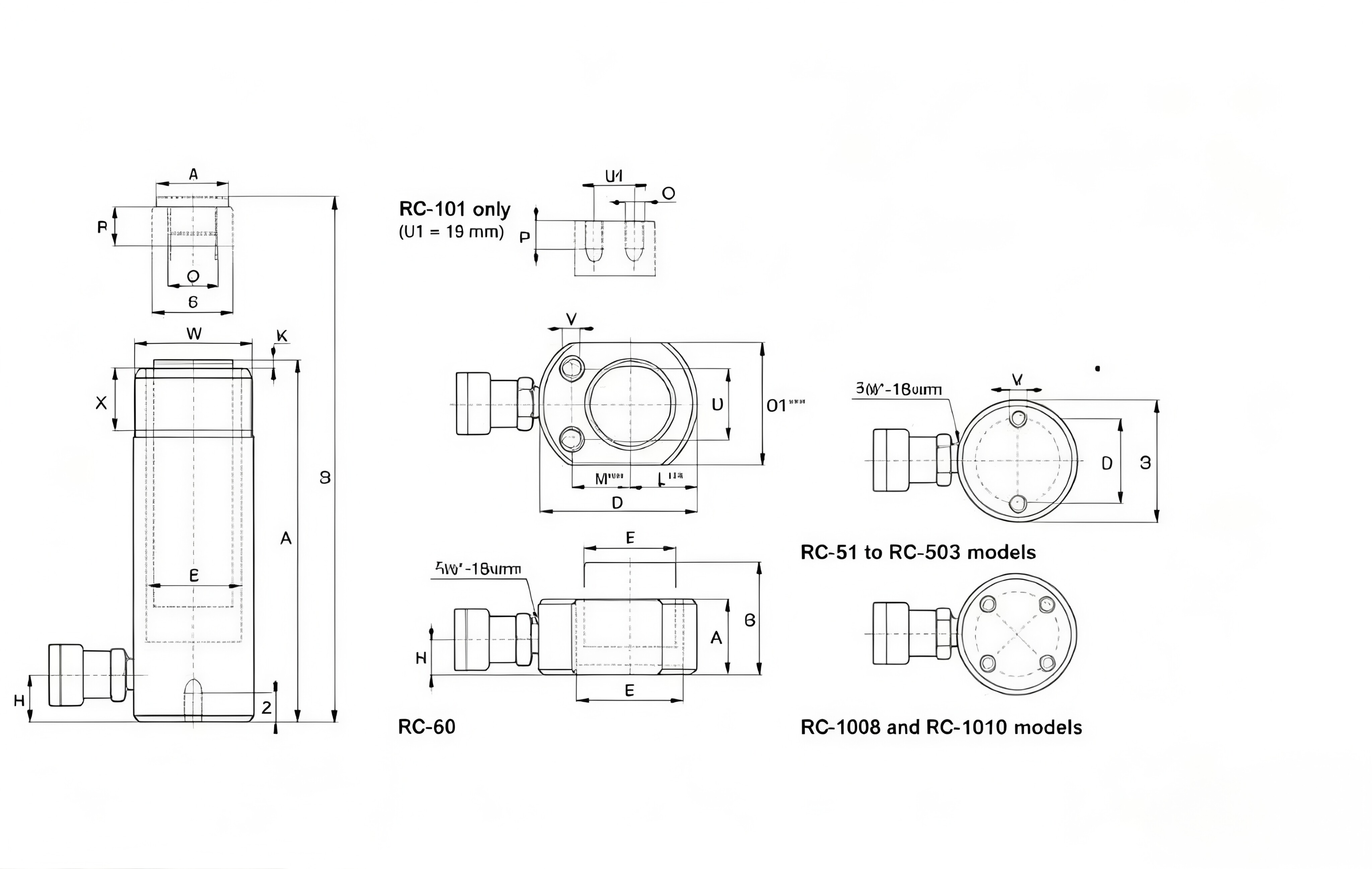 RC Series Hydraulic Cylinder Dimensions