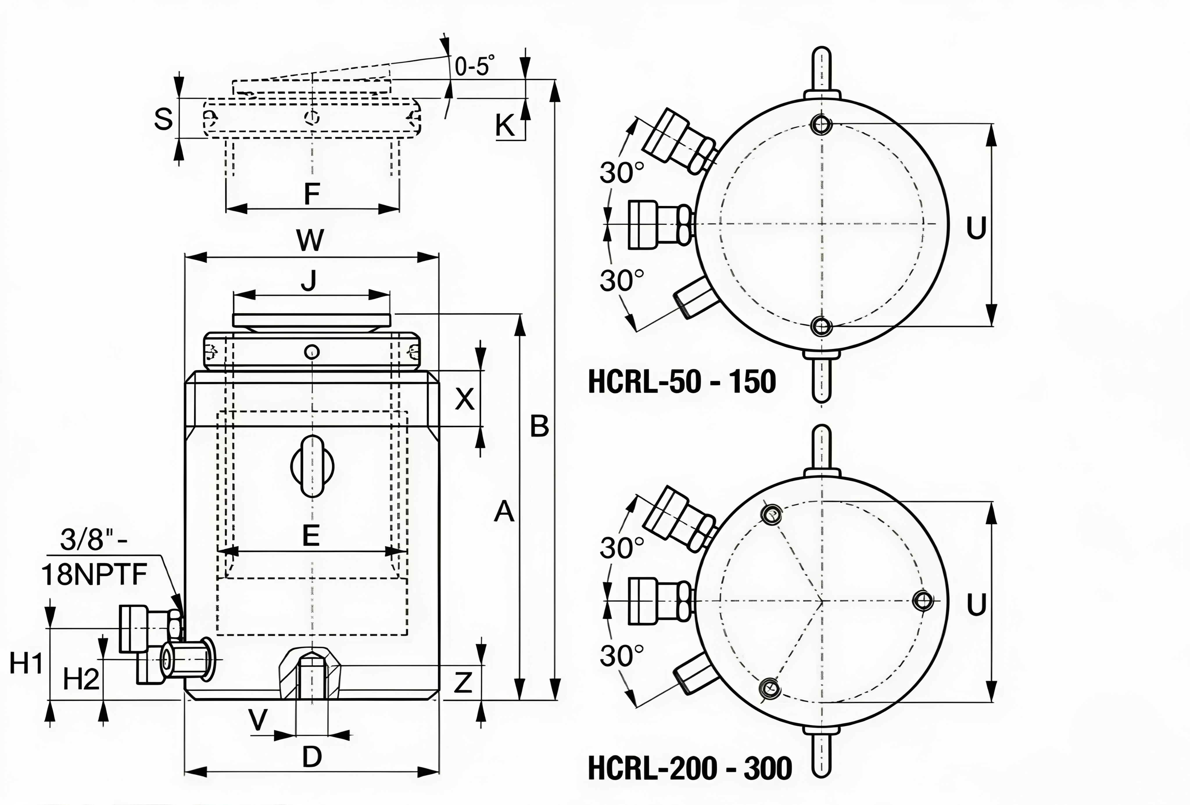 HCRL Series Tie-Rod Hydraulic Cylinder Dimensional Drawing
