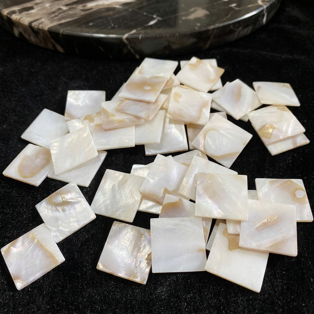 Natural White Mother-of-Pearl Square Shell Inlay Pieces, Loose Granules