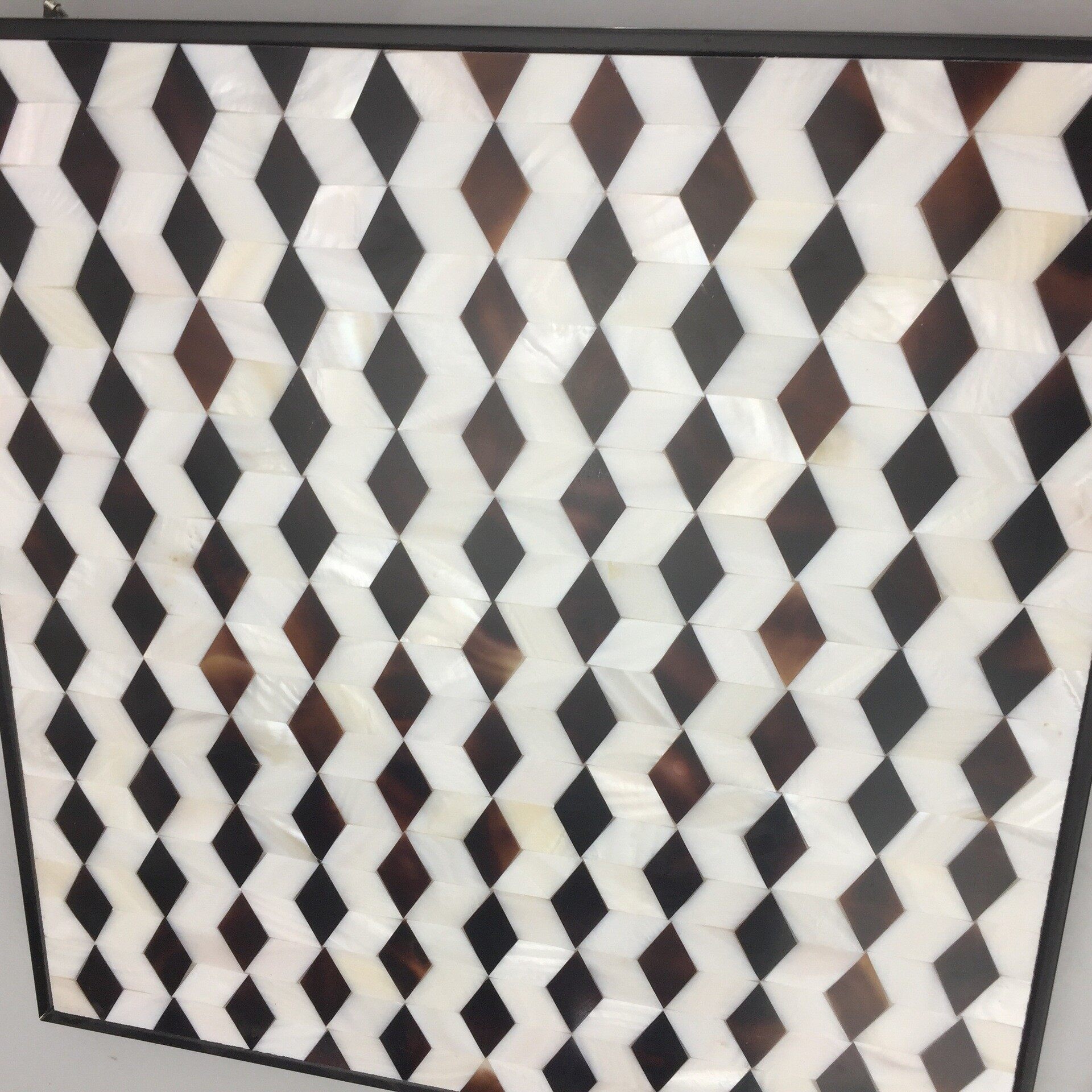 Diamond-patterned Mother-of-Pearl Mosaic (Black, White & Brown Contrast) - Detail View 2