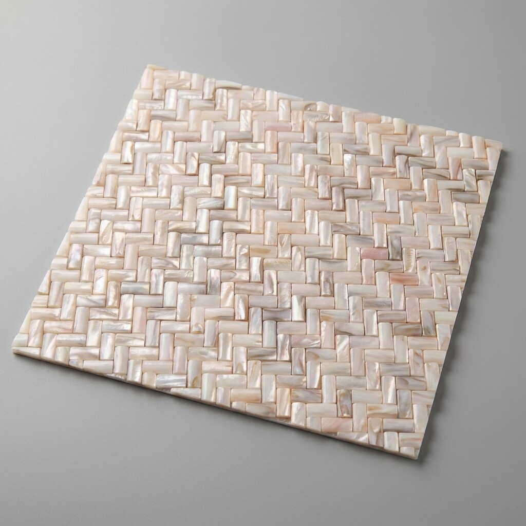 Freshwater Pearl Shell Herringbone Mosaic Tile