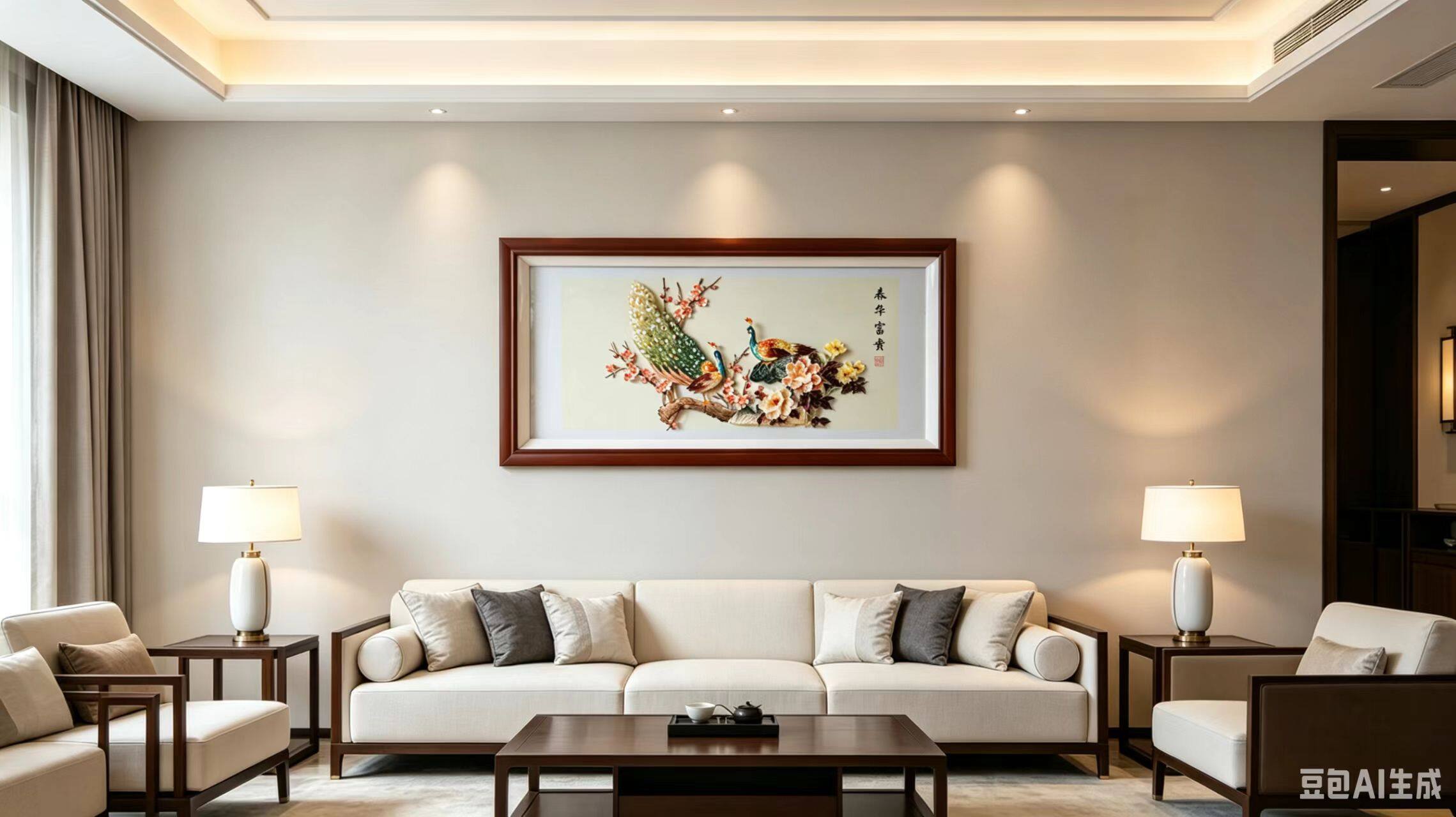 Living room feature wall at a villa by West Lake, Hangzhou