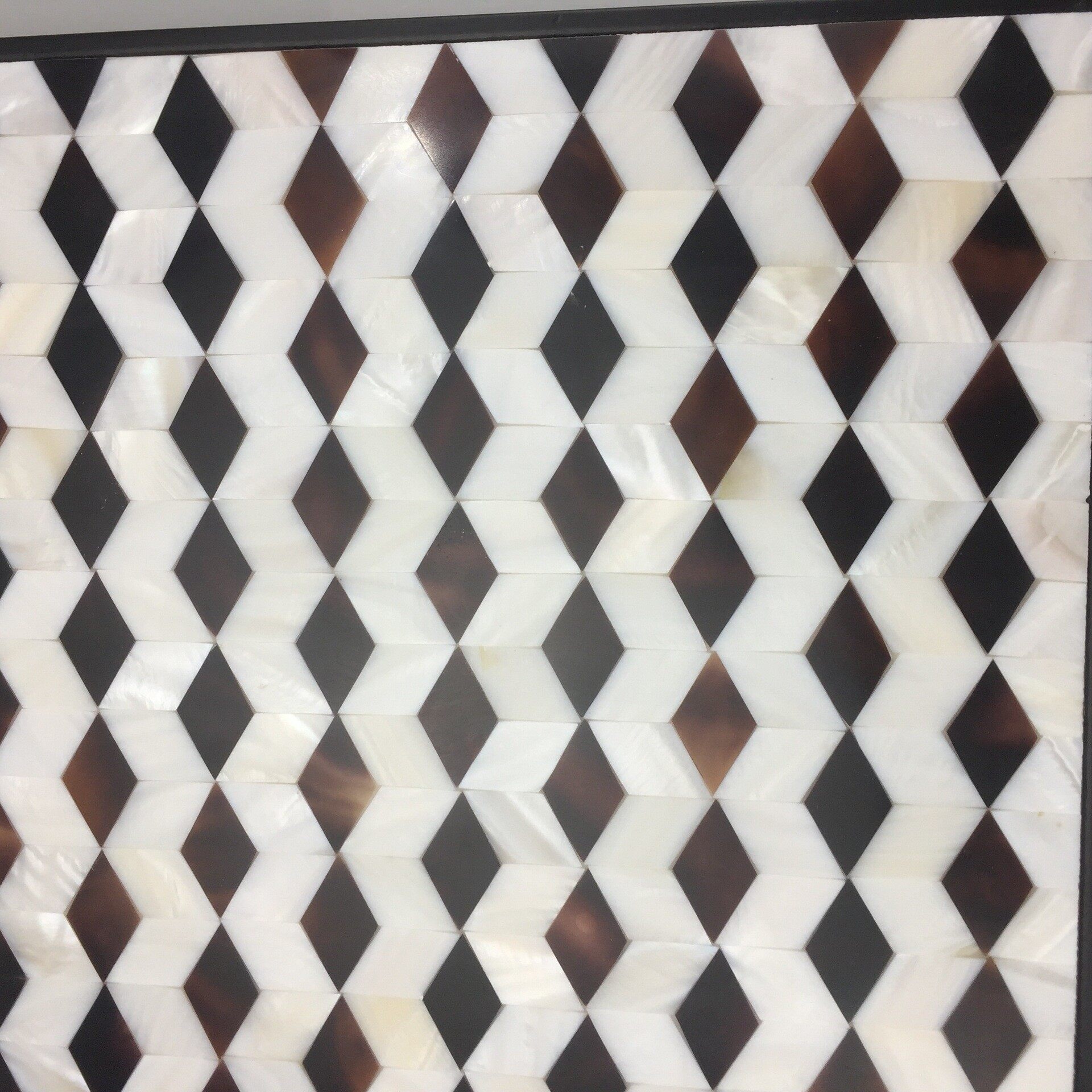 Diamond-patterned Mother-of-Pearl Mosaic (Black, White & Brown Contrast) - Detail View 1