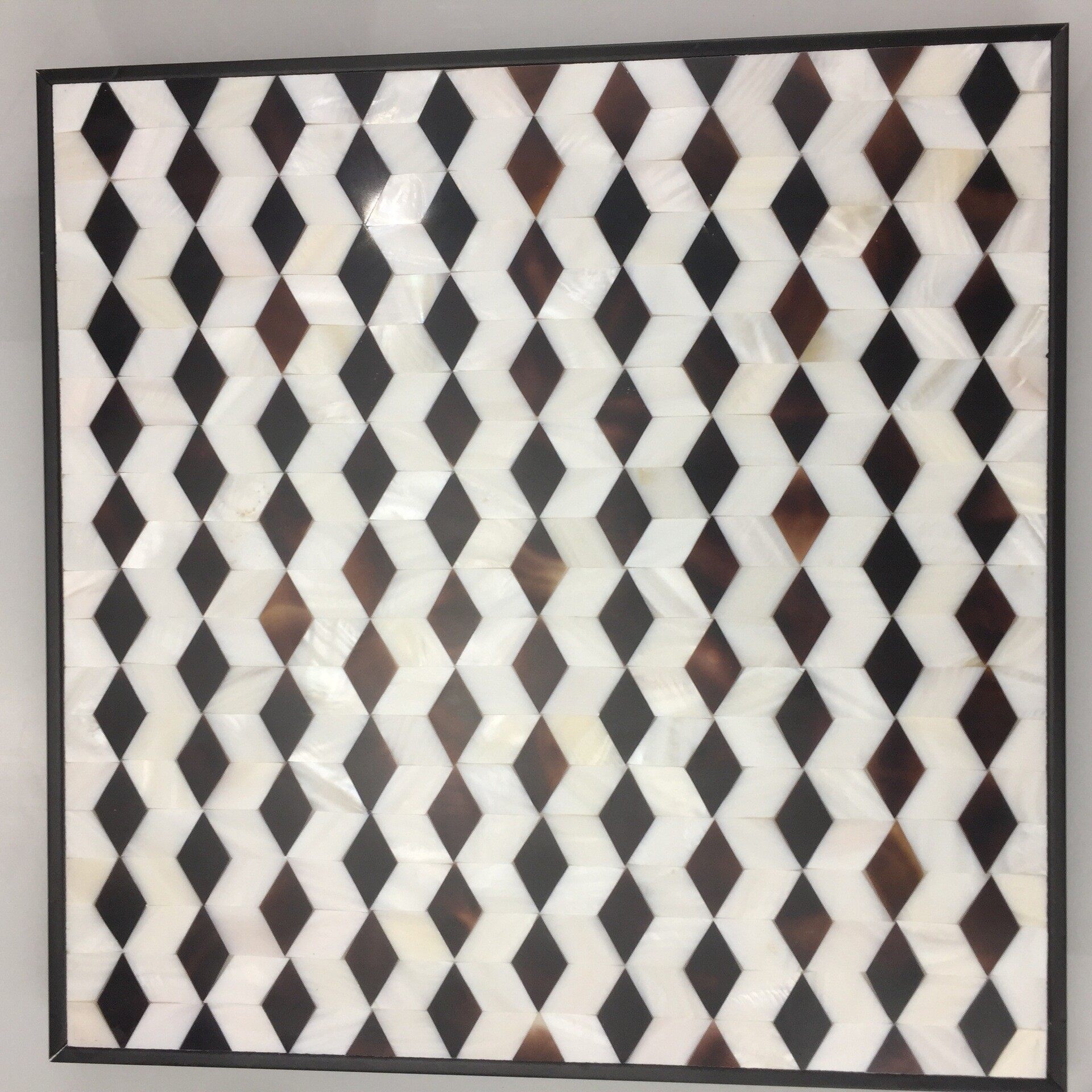 Diamond-patterned Mother-of-Pearl Mosaic (Black, White & Brown Contrast) - Detail View 3