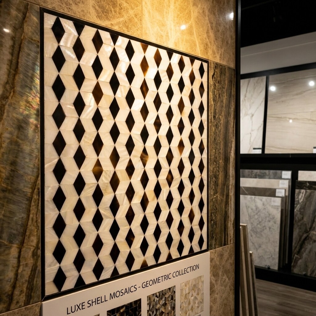 Diamond-patterned Mother-of-Pearl Mosaic (Black, White & Brown Color Block)