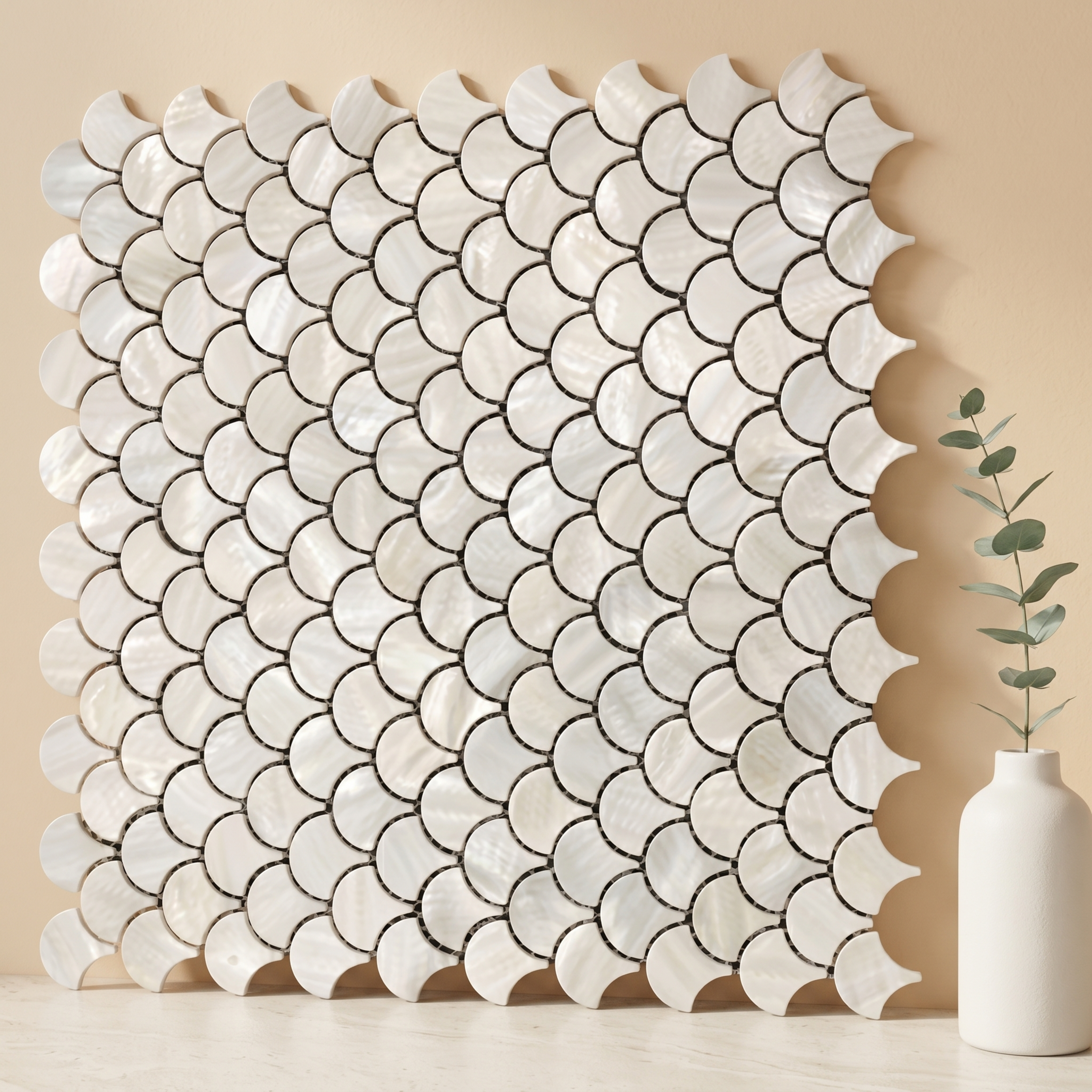 Fan-shaped solid white mesh