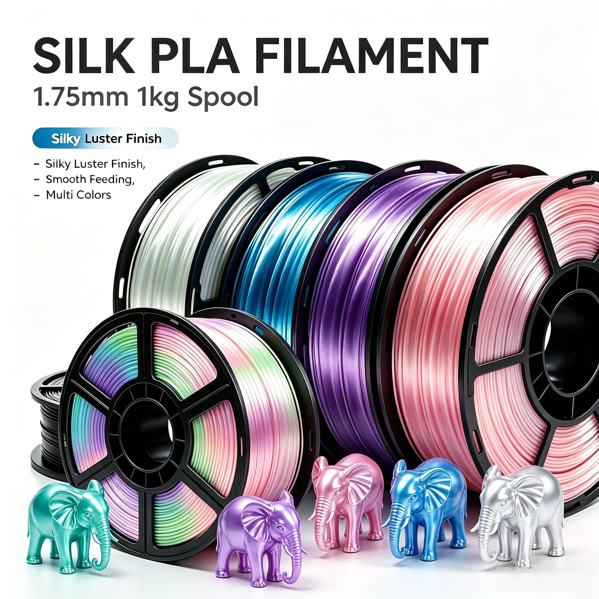 Silk PLA , Multi & Solid Silk Colors 3D Printer Filament