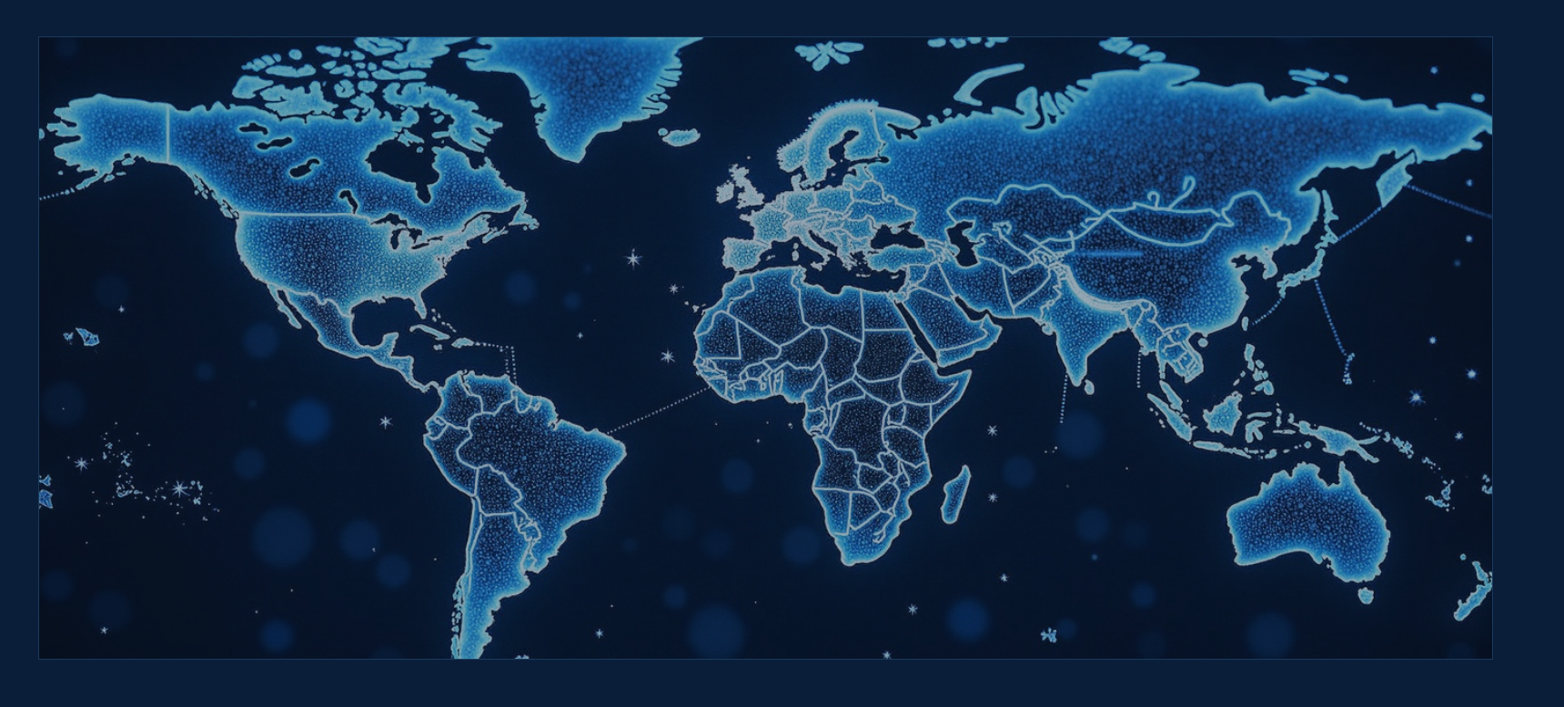 Global network map with 30+ countries