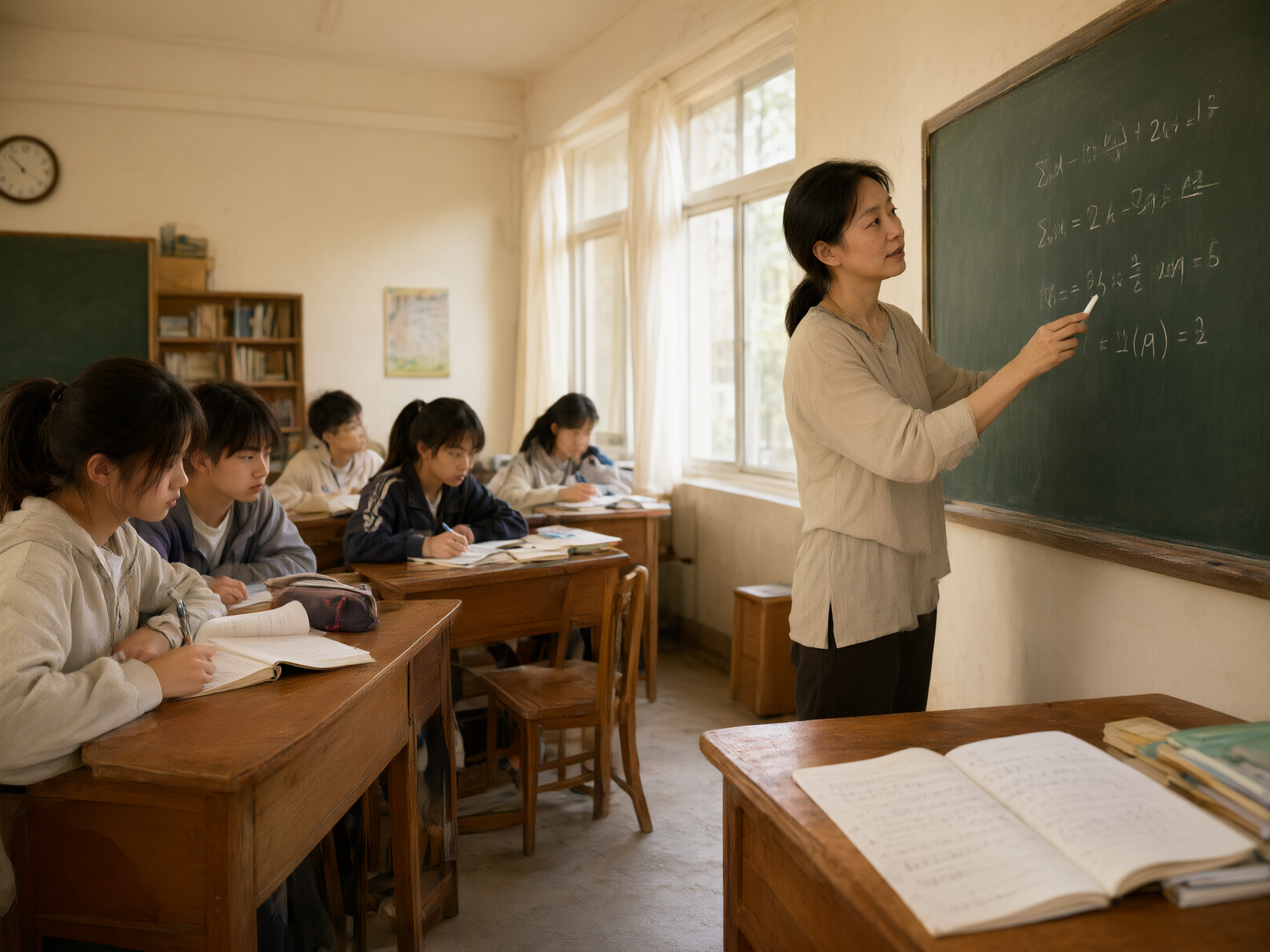 小班课堂上老师正在讲解基础公式,学生们认真听讲