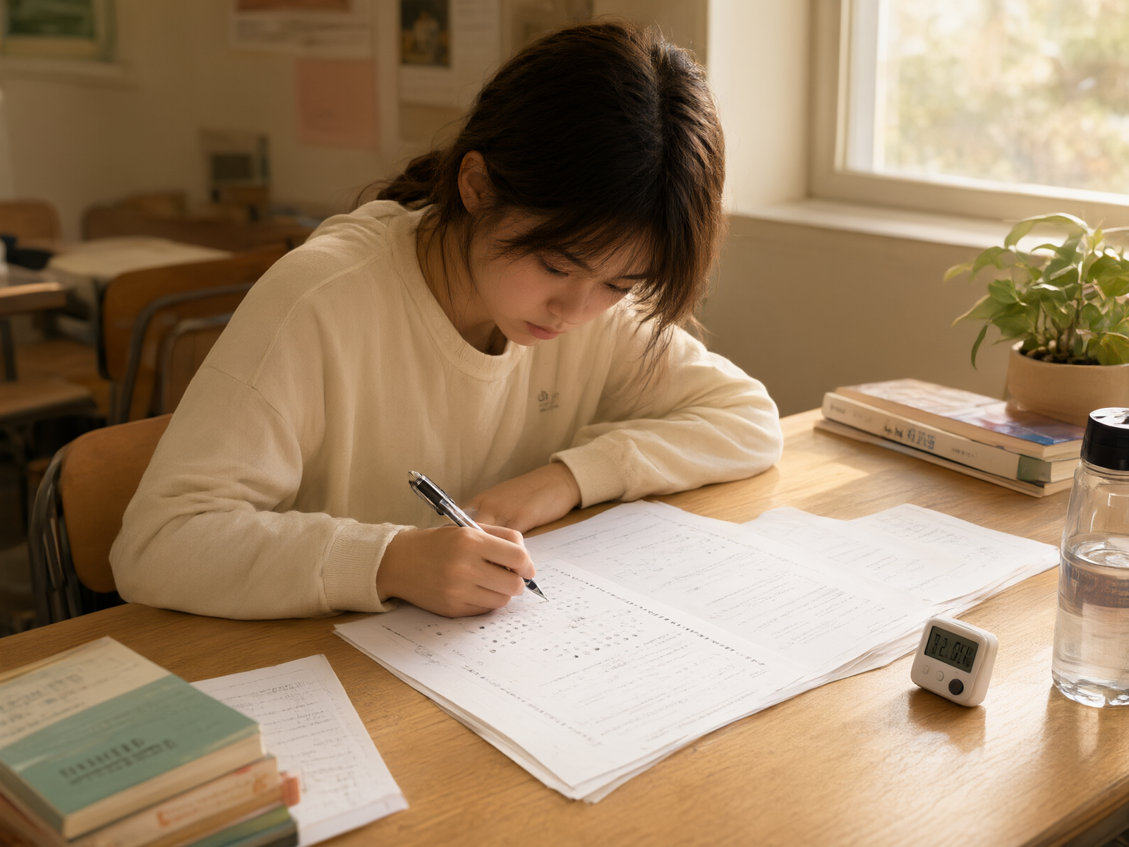 考前冲刺阶段，学生专注做限时练习