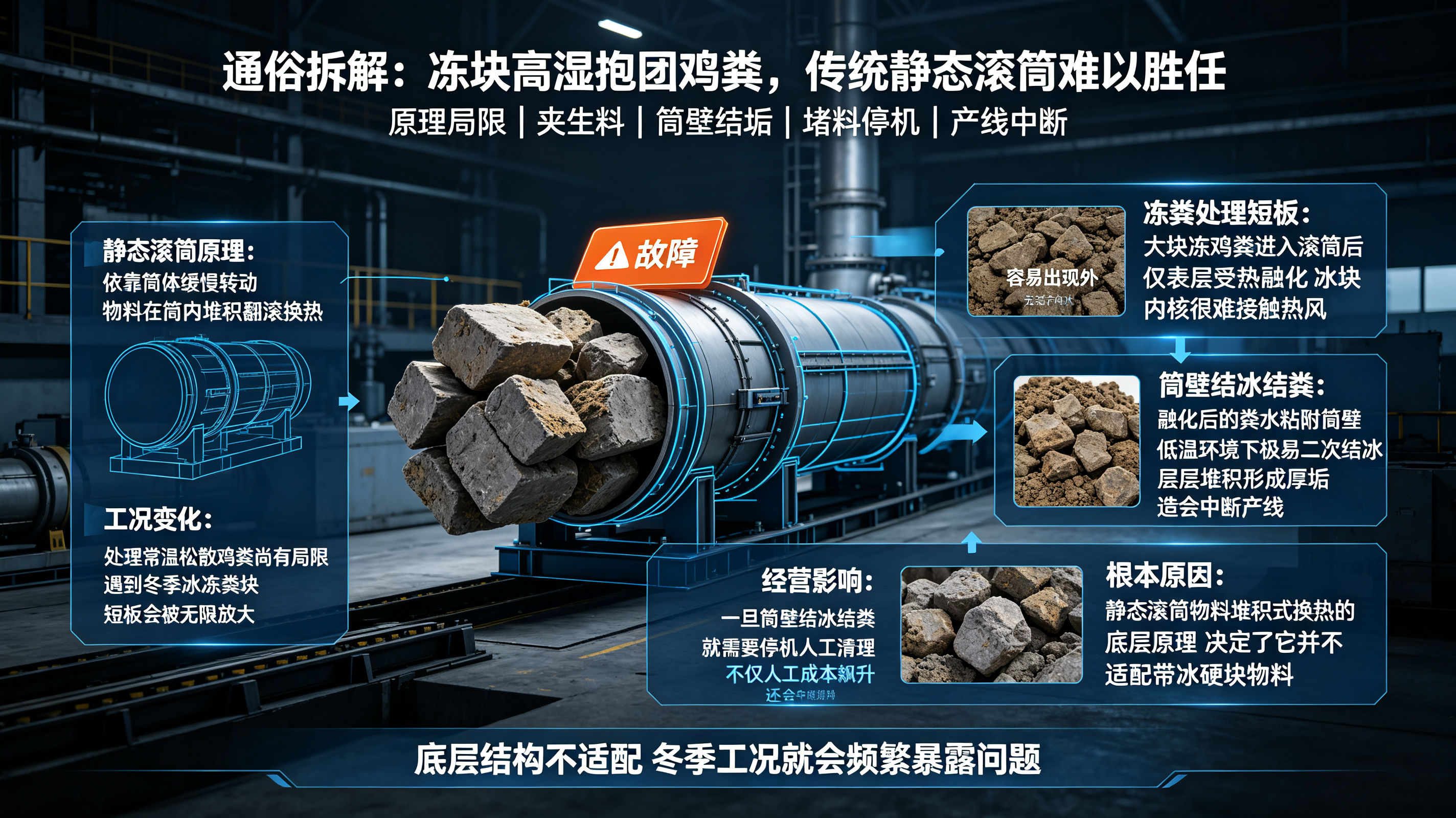 冬季烘干为什么必须选闪蒸？动态打散烘干专治冻块鸡粪难题
