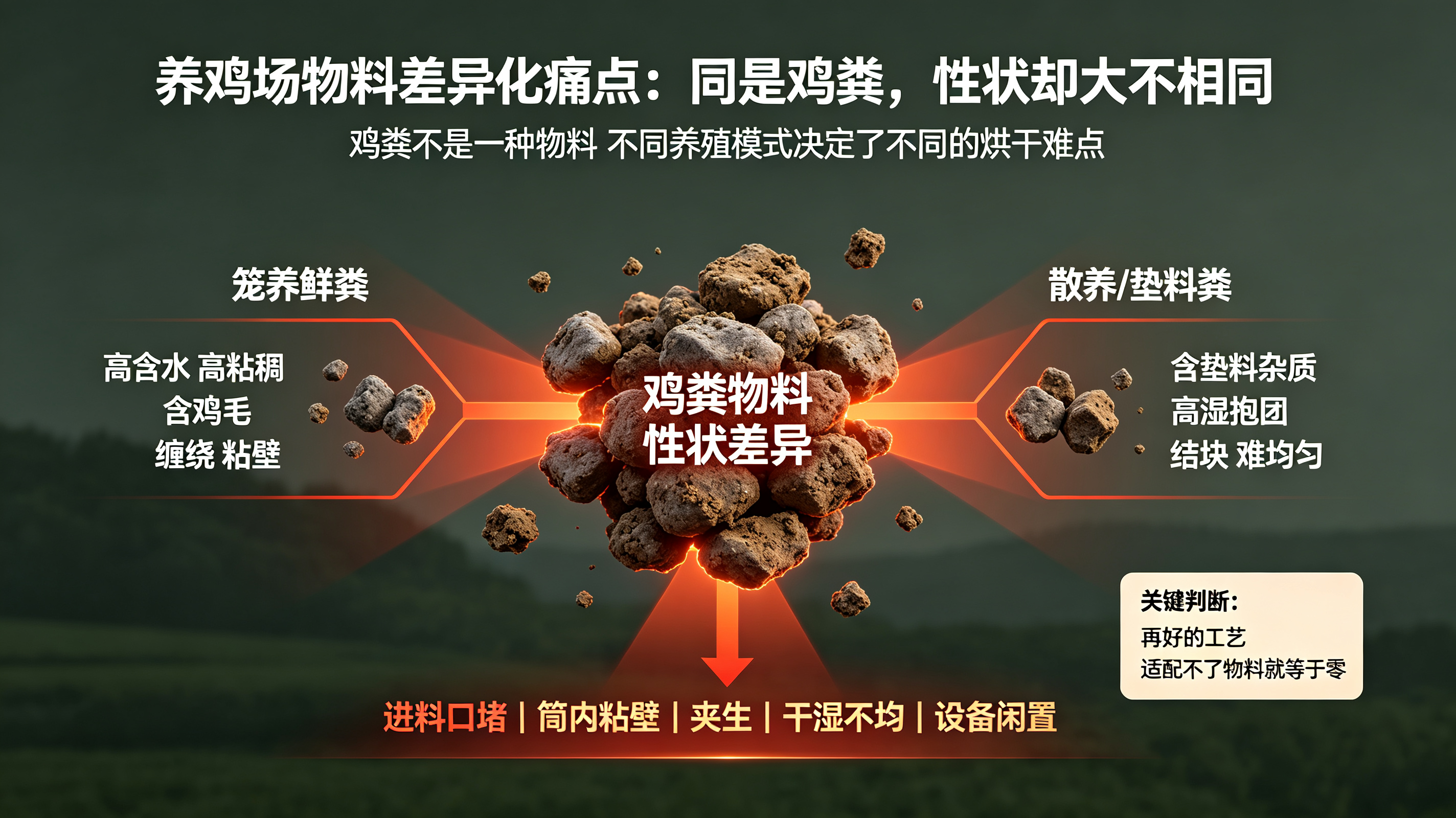 鸡粪杂质多、高粘高湿难烘干?卧式闪蒸烘干机适配各类鲜鸡粪物料工况
