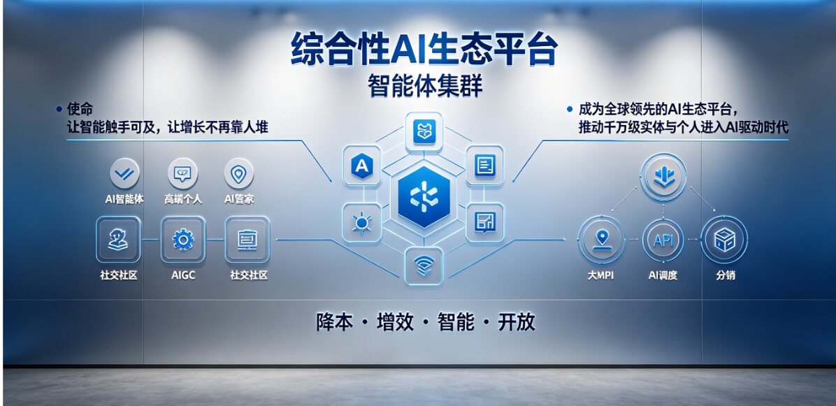 综合性AI生态平台智能体集群架构图