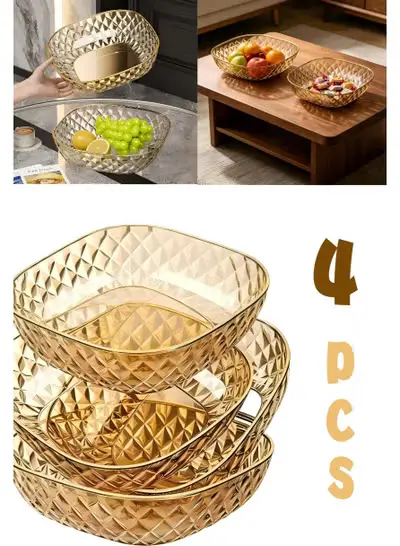4PCS Diamond Glass Bowl Set