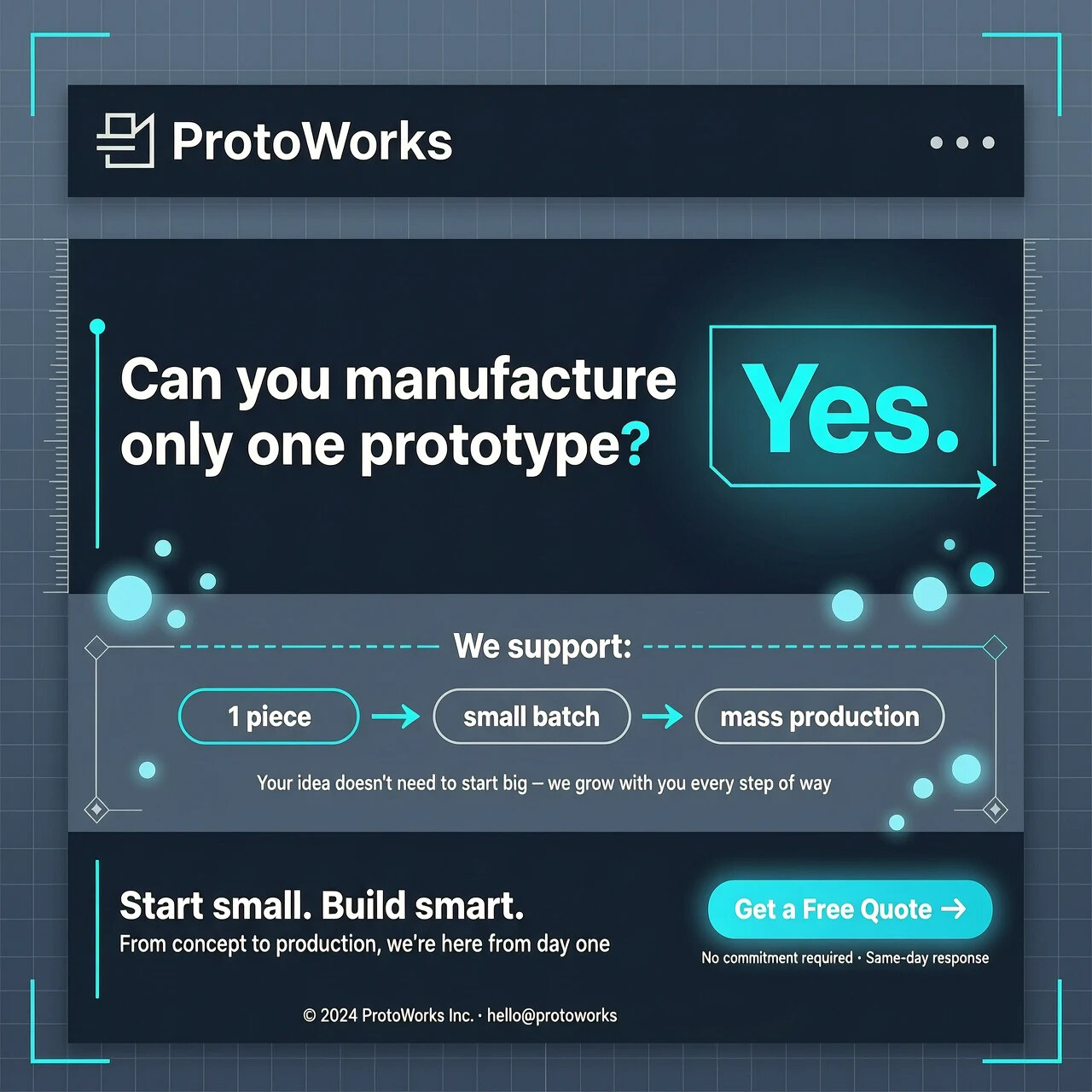 Question: Can you manufacture only one prototype?  Yes.