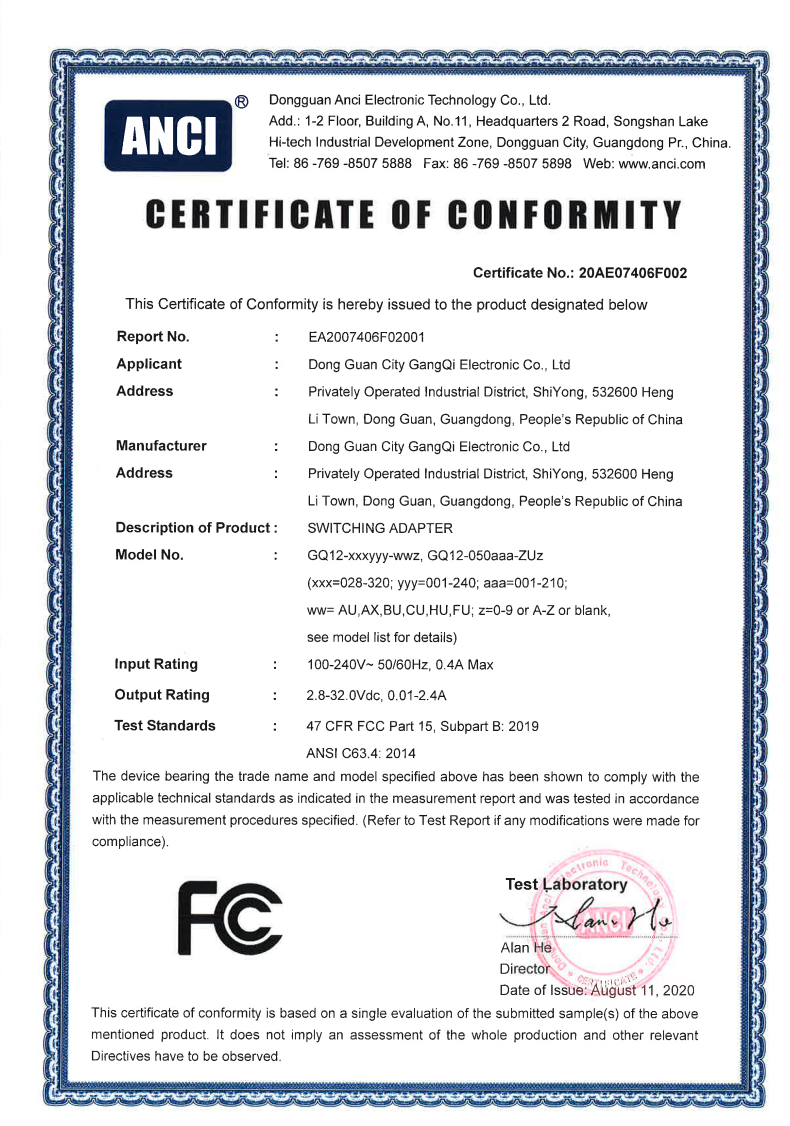 FCC Certificate