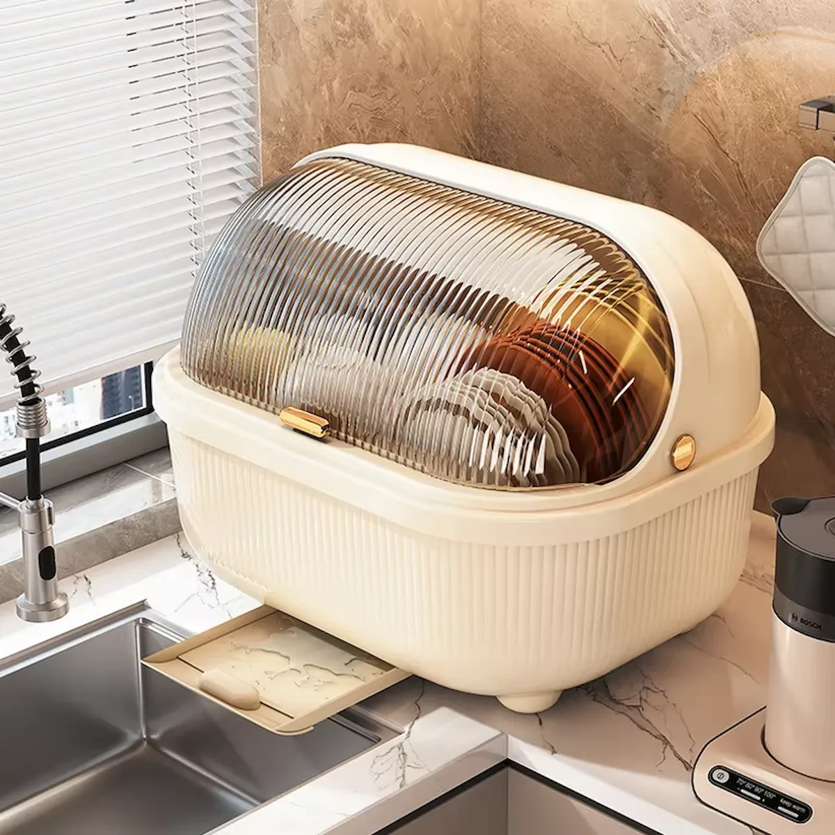 Multi-Functional Kitchen Dish Drying Rack with Dust-Proof Cover view 3