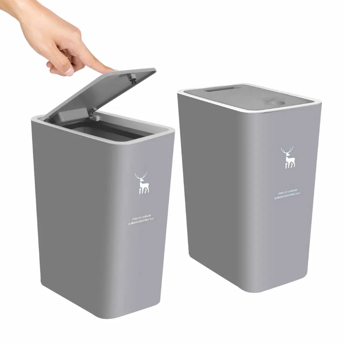 15L Press-Type Slim Trash Can with Lid