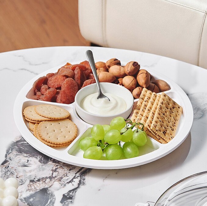 Round Bamboo Snack Tray with Lid – Divided Serving Tray with Handle for Picnic or Party view 2