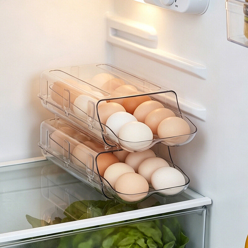 Clear Egg Holder for Refrigerator with Lid – Stackable 14-Egg Storage Container, BPA-Free PET Fridge Egg Organizer Tray view 4