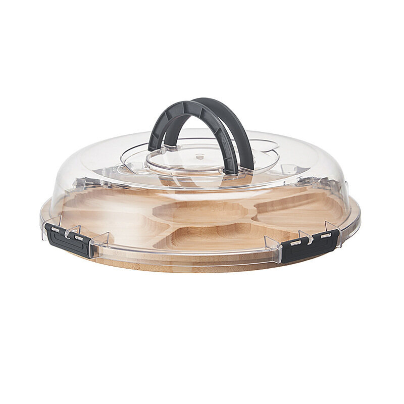 Round Bamboo Snack Tray with Lid – Divided Serving Tray with Handle for Picnic or Party view 5