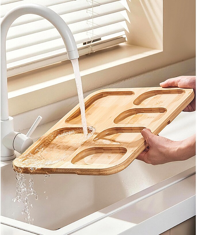 Bamboo Snack Tray with Clear Lid & Handle - Portable Divided Serving Platter for Picnic, Camping, Home & Outdoor Use view 3