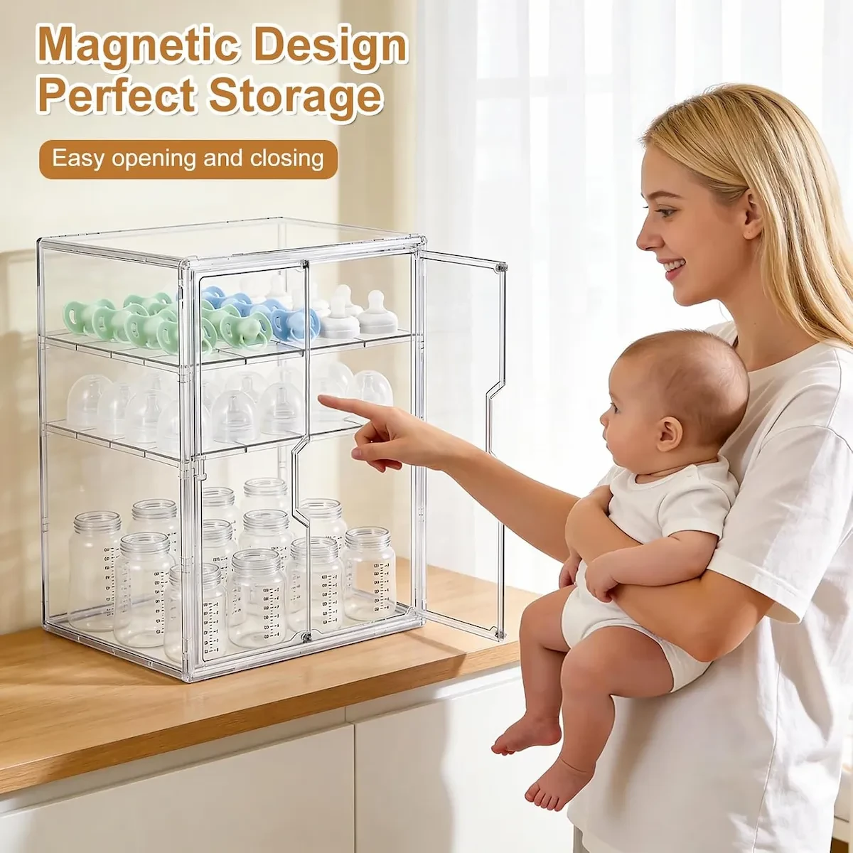 3-Tier Clear Acrylic Bottle Storage Cabinet for Countertop view 2