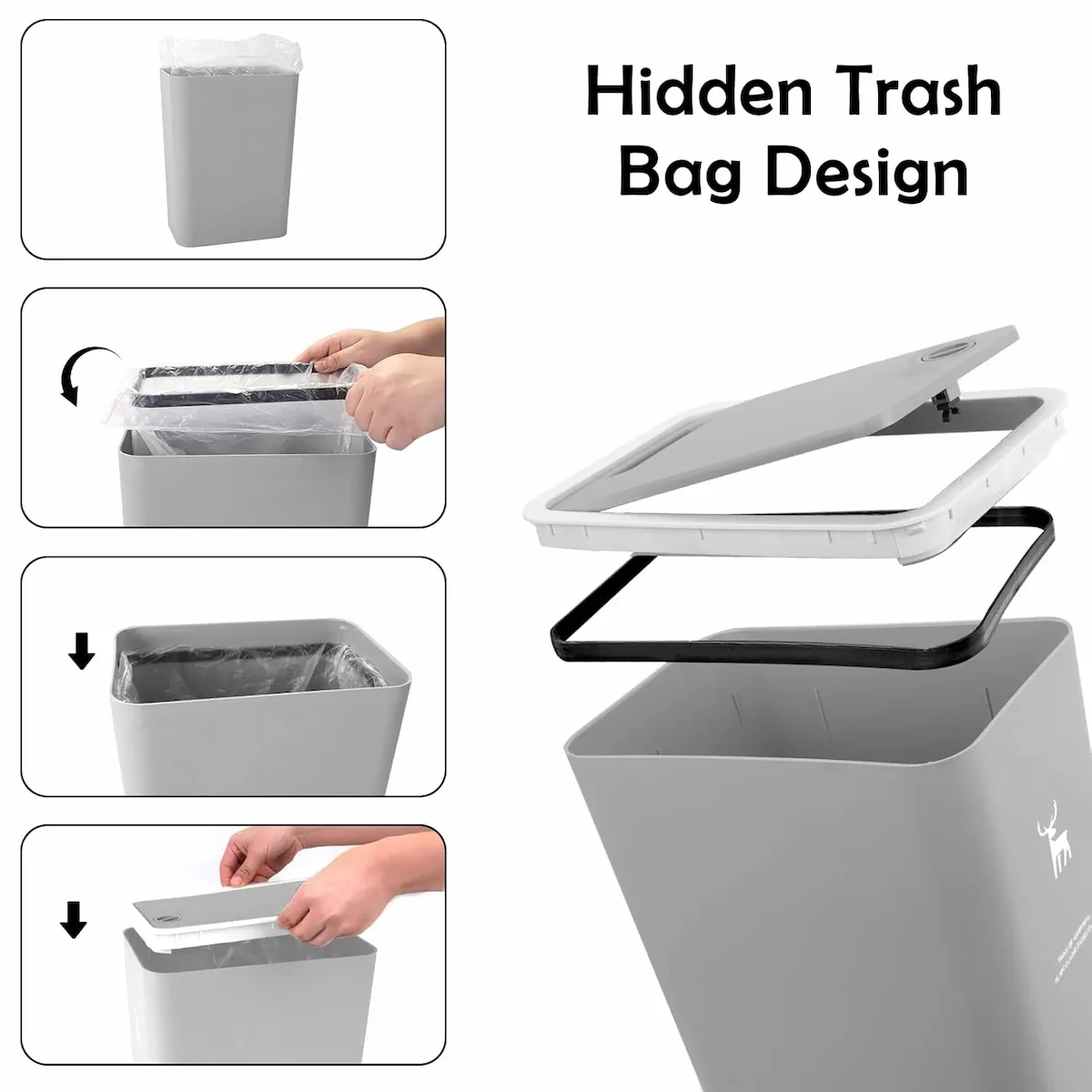 15L Press-Type Slim Trash Can with Lid view 3