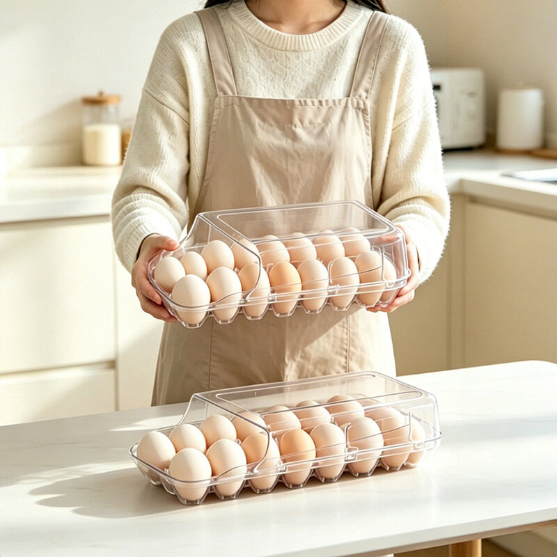 Clear Egg Holder for Refrigerator with Lid – Stackable 14-Egg Storage Container, BPA-Free PET Fridge Egg Organizer Tray view 2