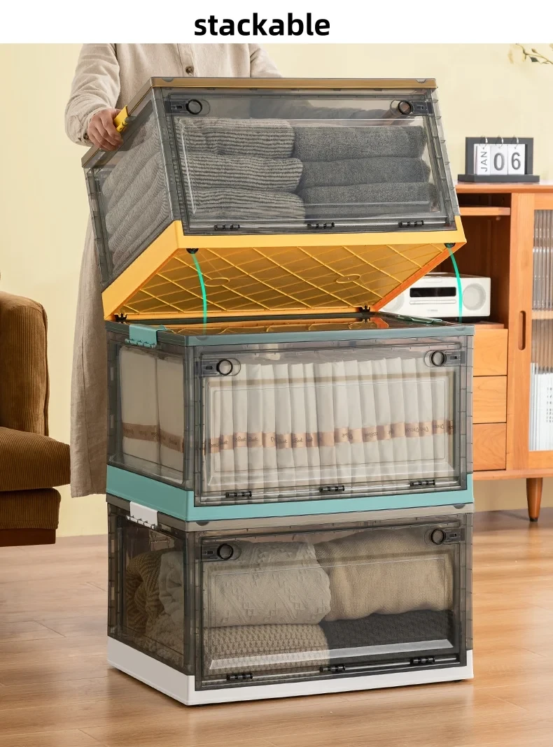 Collapsible Plastic Storage Bin with Multi-Opening Doors view 3