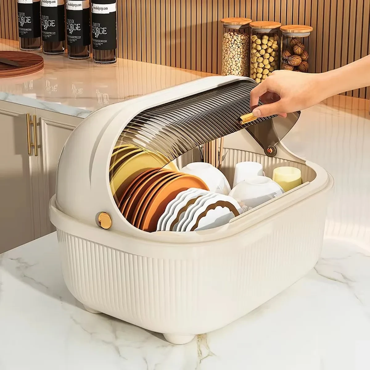 Multi-Functional Kitchen Dish Drying Rack with Dust-Proof Cover view 2
