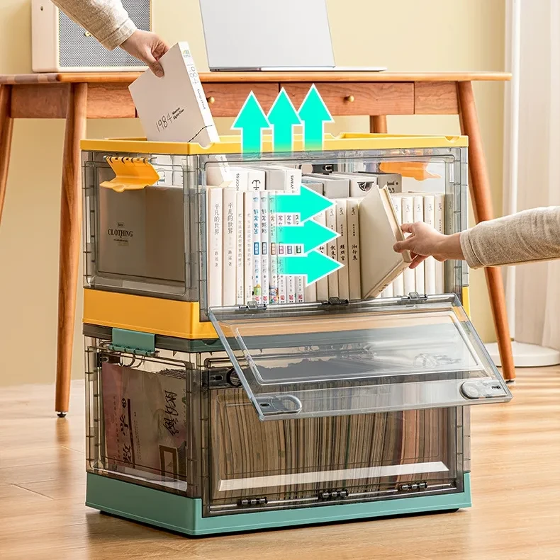 Collapsible Plastic Storage Bin with Multi-Opening Doors view 2