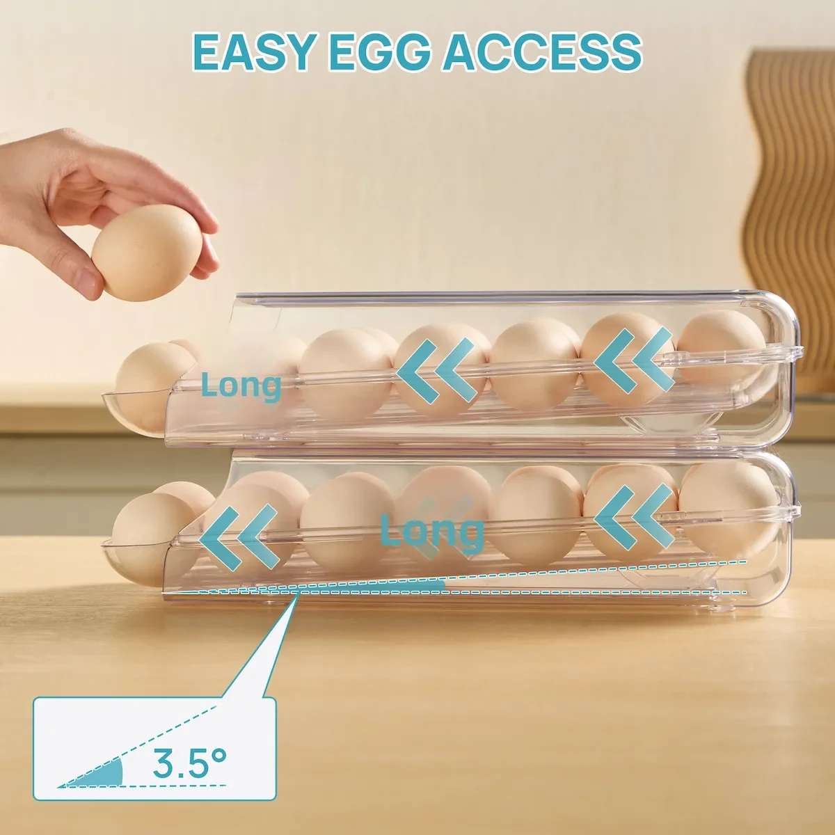 Clear Egg Holder for Refrigerator with Lid – Stackable 14-Egg Storage Container, BPA-Free PET Fridge Egg Organizer Tray view 7