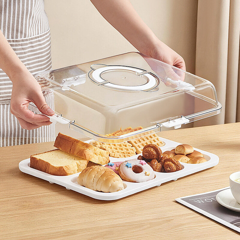 Clear Divided Snack Box with Lid and Handle – 8-Compartment Portable Serving Tray for Breakfast, Fruit, Picnic & Food Storage