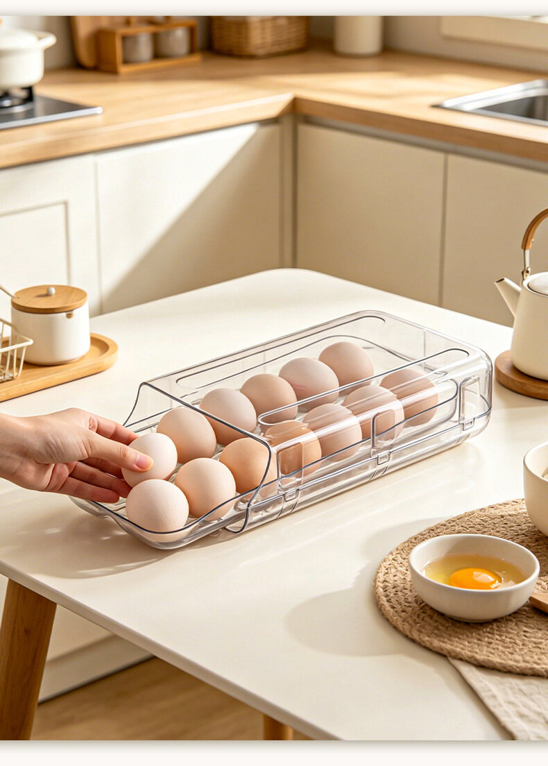 Clear Egg Holder for Refrigerator with Lid – Stackable 14-Egg Storage Container, BPA-Free PET Fridge Egg Organizer Tray