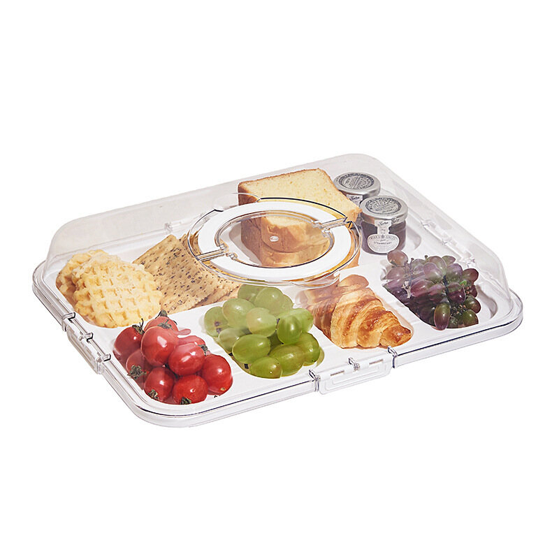 Clear Divided Snack Box with Lid and Handle – 8-Compartment Portable Serving Tray for Breakfast, Fruit, Picnic & Food Storage view 3