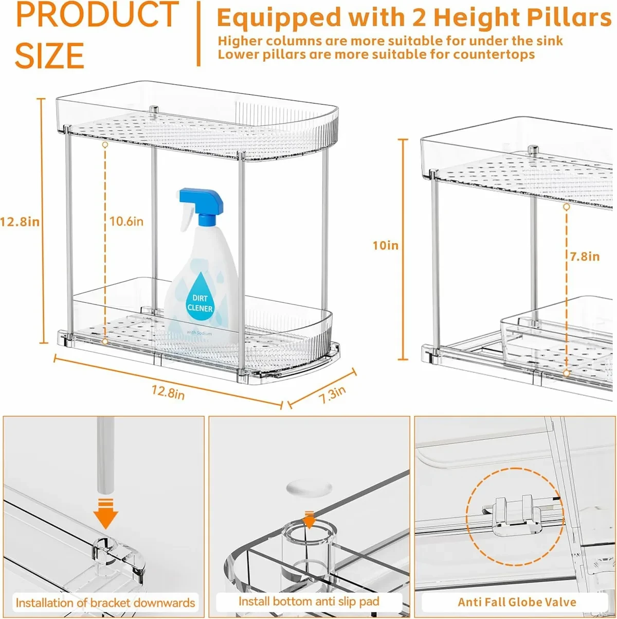 2-Tier Clear Pull-Out Under Sink Cabinet Organizer view 2