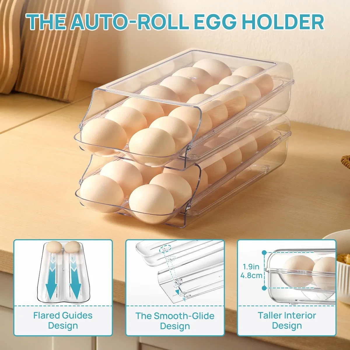 Clear Egg Holder for Refrigerator with Lid – Stackable 14-Egg Storage Container, BPA-Free PET Fridge Egg Organizer Tray view 6