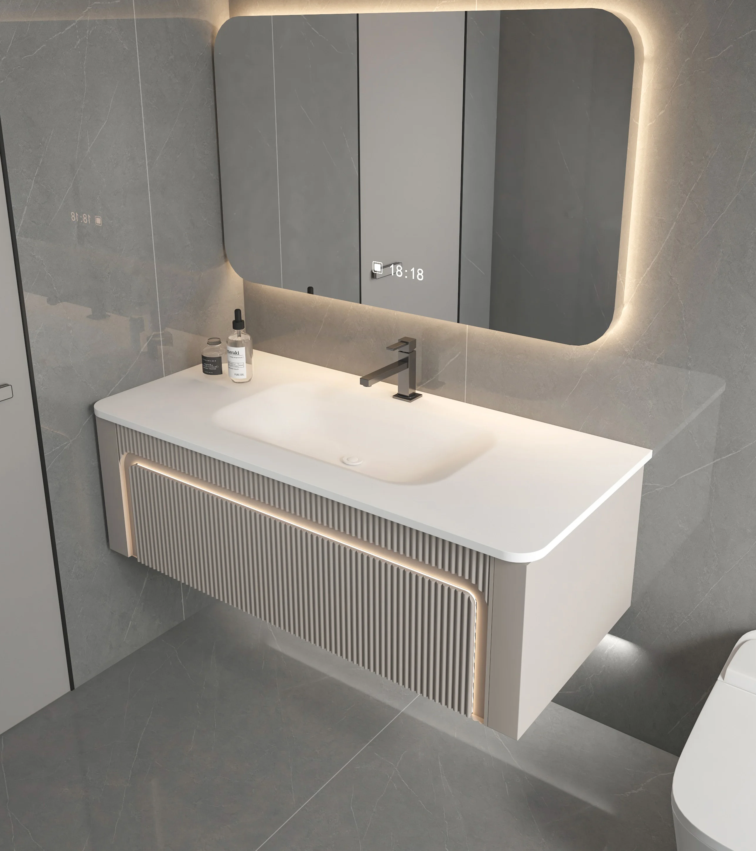 Bent Sintered Stone Integrated Bathroom Vanity Basin