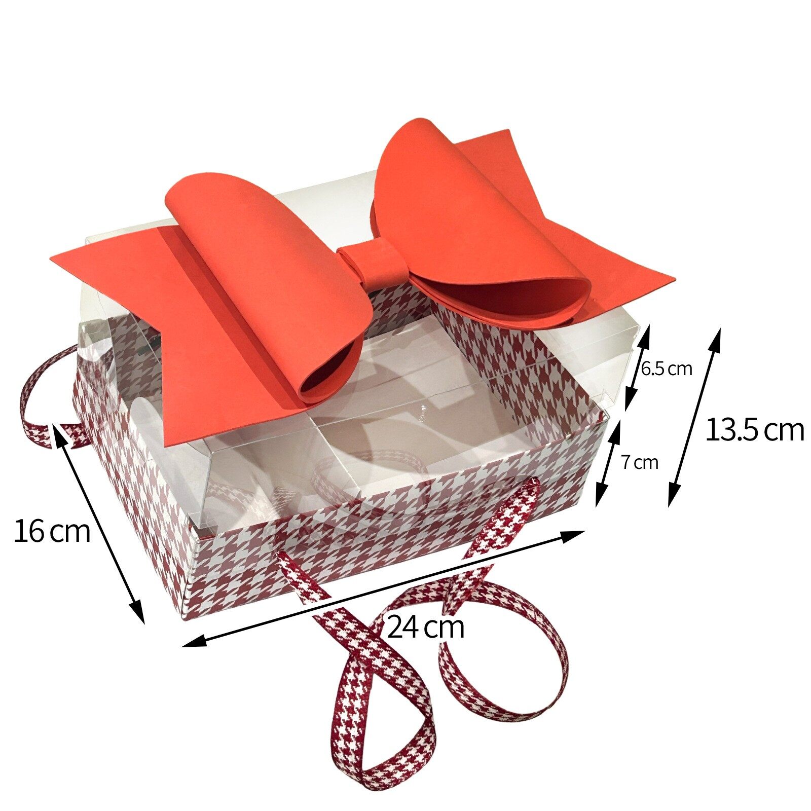 Transparent windowed bow gift box, square handcrafted gift box view 4